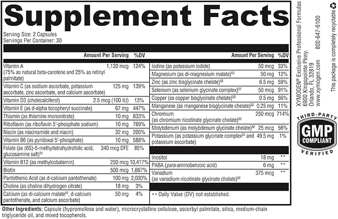XYMOGEN ActivNutrients Without Iron - Multivitamin Multimineral for Wellness, Immune, Energy and Mood Support - Chelated Minerals + Active B Vitamins with Folate (60 Capsules)