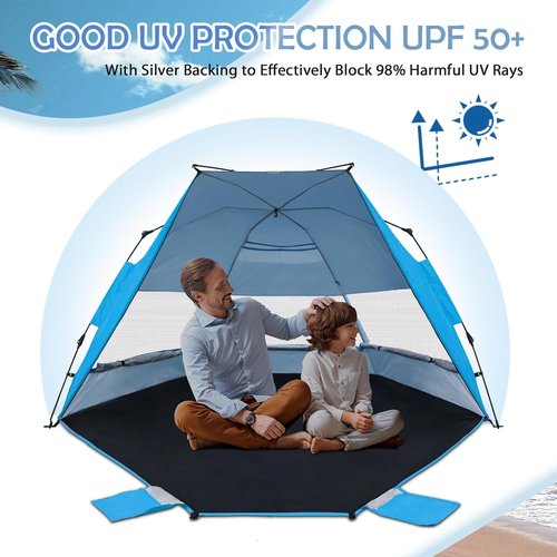 EAGLE PEAK Beach Tent - Instant Pop-Up Canopy with UPF50+ UV Protection for 3-4 People | Light Blue