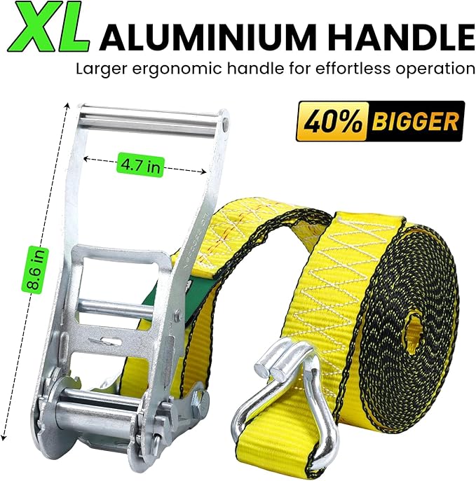 2 Inch Ratchet Straps Heavy Duty - 20ft Ratchet Tie Down Straps with J Hook - 10,000lb Break Strength Ratchet Tie Down Strap - Heavy Duty Ratchet Straps - Cargo Straps for Truck, Lawn Equipment