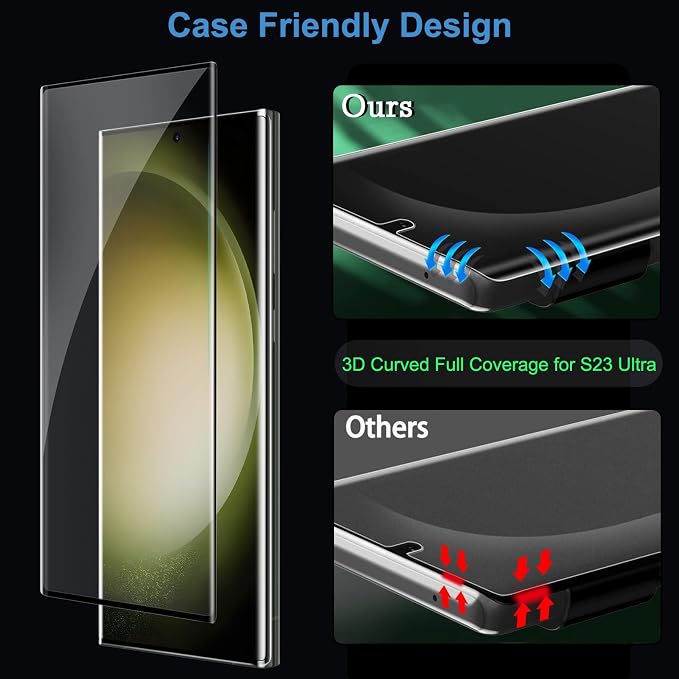 3 Pack Galaxy S23 Ultra Screen Protector, HD Clear Tempered Glass, Fingerprint