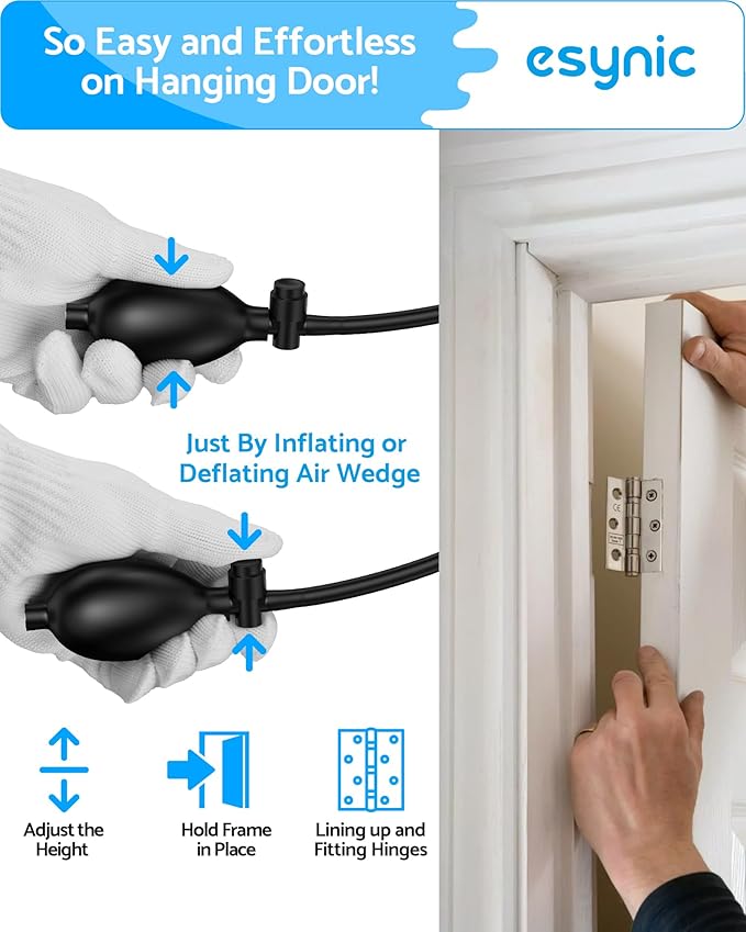 eSynic 2 Pack Air Wedge Bag Kit – 300lbs Heavy-Duty TPU Door Lifting Bag with Quick-Release Valve & 4 Plastic Wedges 2.4" Lift Height Durable Wedge Bag– Perfect for Door/Window Furniture Installation