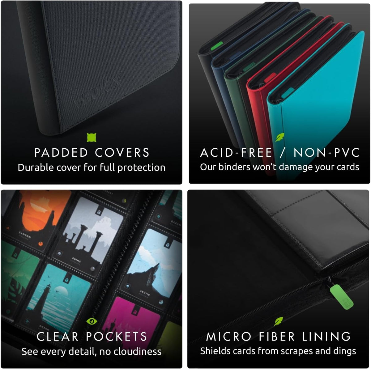 Vault X 9 Pocket Trading Card Zip Binder - Premium Exo-Tec Material, Holds 360 Cards | Black