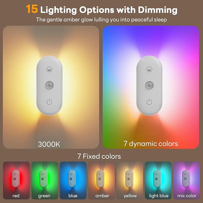 Rechargeable Night Light for Stair: Motion Sensor with 1800mAh Battery for 90-Nights Navigation - 3000K+RGB for Hallway Stair Safety 6-Pack