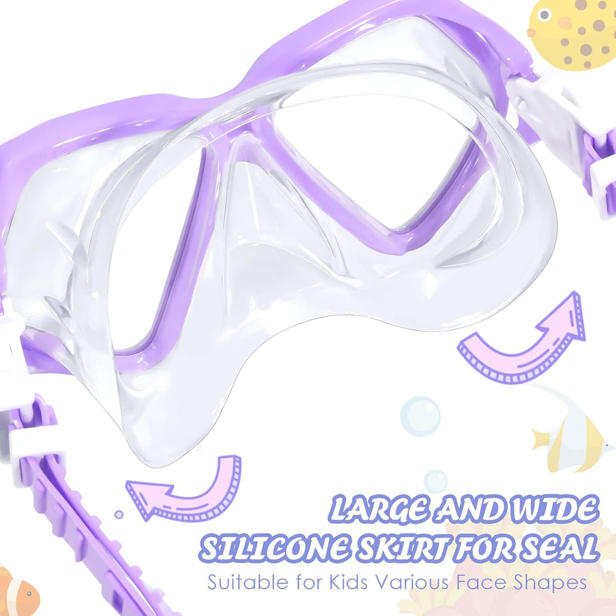 Seago Kids Swim Goggles - Anti-Fog Snorkel Mask with Nose Cover | Panoramic Clear View, Silicone Seal for Ages 6-14