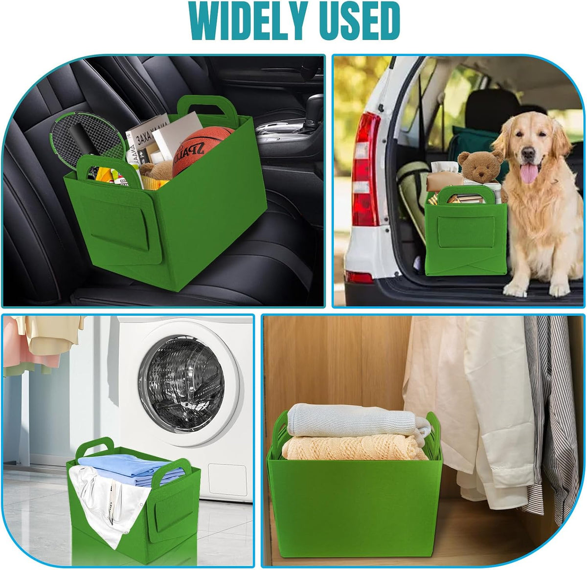 Hovom 2PCS Car Trunk Organizer, Foldable Trunk Organizer for SUV, Collapsible Felt Vehicle Organizers and Storage Box, Universal Felt Storage Basket, Travel Essentials, Car Accessories (Green)
