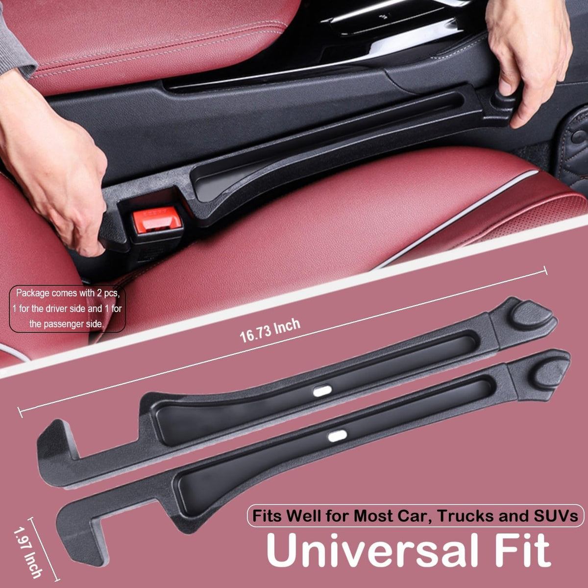 Car Seat Gap Filler 2 Pack, Auto Seat Side Gap Filler Organizer with Storage Slot & Hook, 3 in 1 Carseat Gap Spacer Plug Strip Universal Fit Car SUV Truck Fill The Gap Between Seats & Console, Black