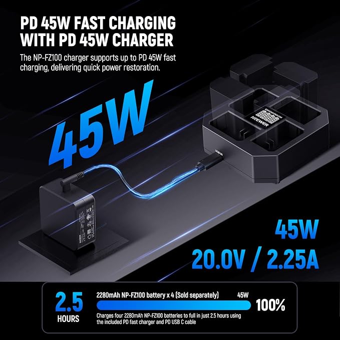 NEEWER 4 Channel USB Charger for NP-FZ100 Camera Battery Compatible