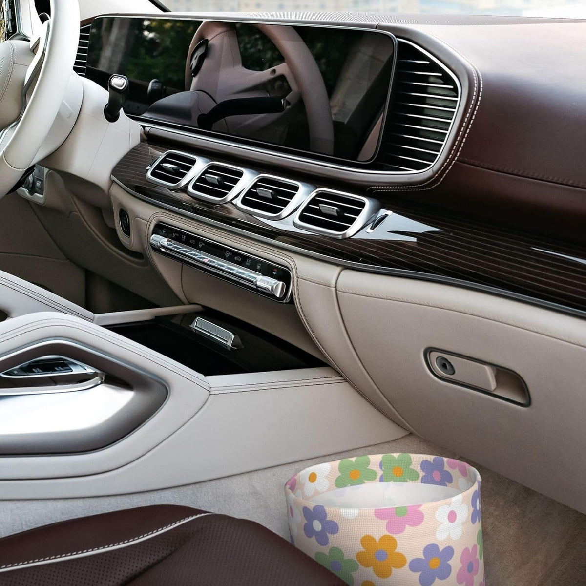 Cute Flowers Floral Car Trash Can Collapsible Garbage Can,Hanging Trash Bag Water Proof with Suitable for Storage for Car Interiors,Home