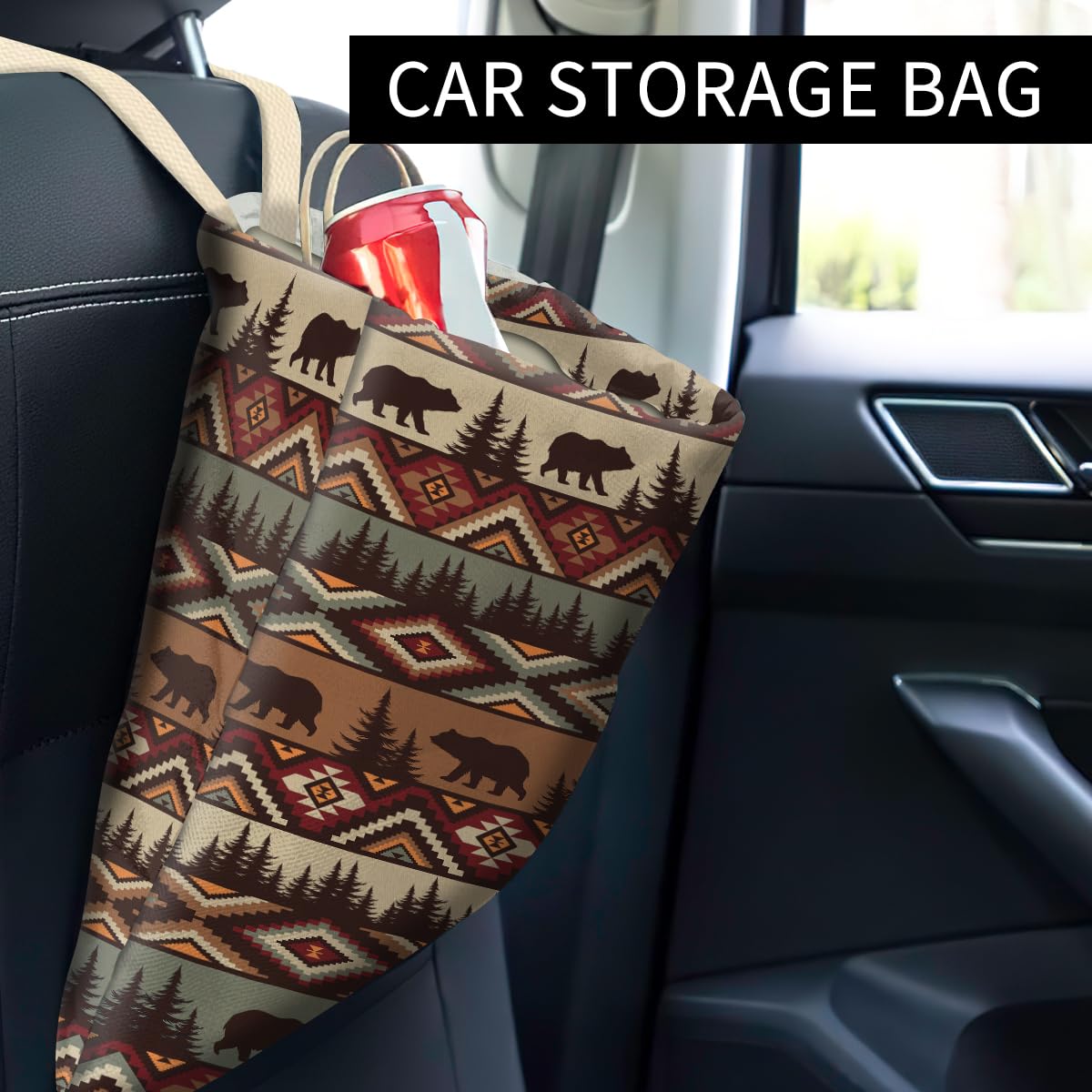 Car Trash Can, Cute Car Trash Bag, Hanging Car Organizer and Storage Bag, Trash Bin for Car Accessories, Vehicle, Travelling, Camping Bear Mountain