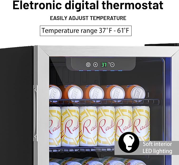 DOGHLY 3.2 Cu.ft Mini Fridge Glass Door, 126 Cans Beverage Refrigerator | Drink Fridge for Soda Beer Wine, Digital Temperature Control, Removable Shelf, Quiet Beverage Cooler for Office, Dorm, Bar