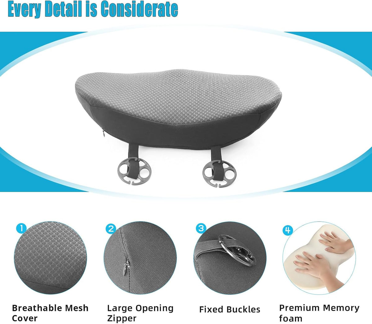 2 in 1 Car Seat Cushion Lumbar Pillow - Comfort Memory Foam Seat Cushion for Driving, Office - Sciatica-Back Pain Relief, Car Cushion for Car, Truck, Office, Wheelchair (Grey)