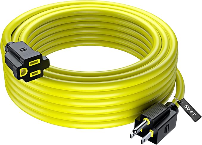 Maximm 50 Ft Yellow Extension Cord, Heavy Duty 3-Prong Outdoor Power Cable, ETL Listed for Contractors