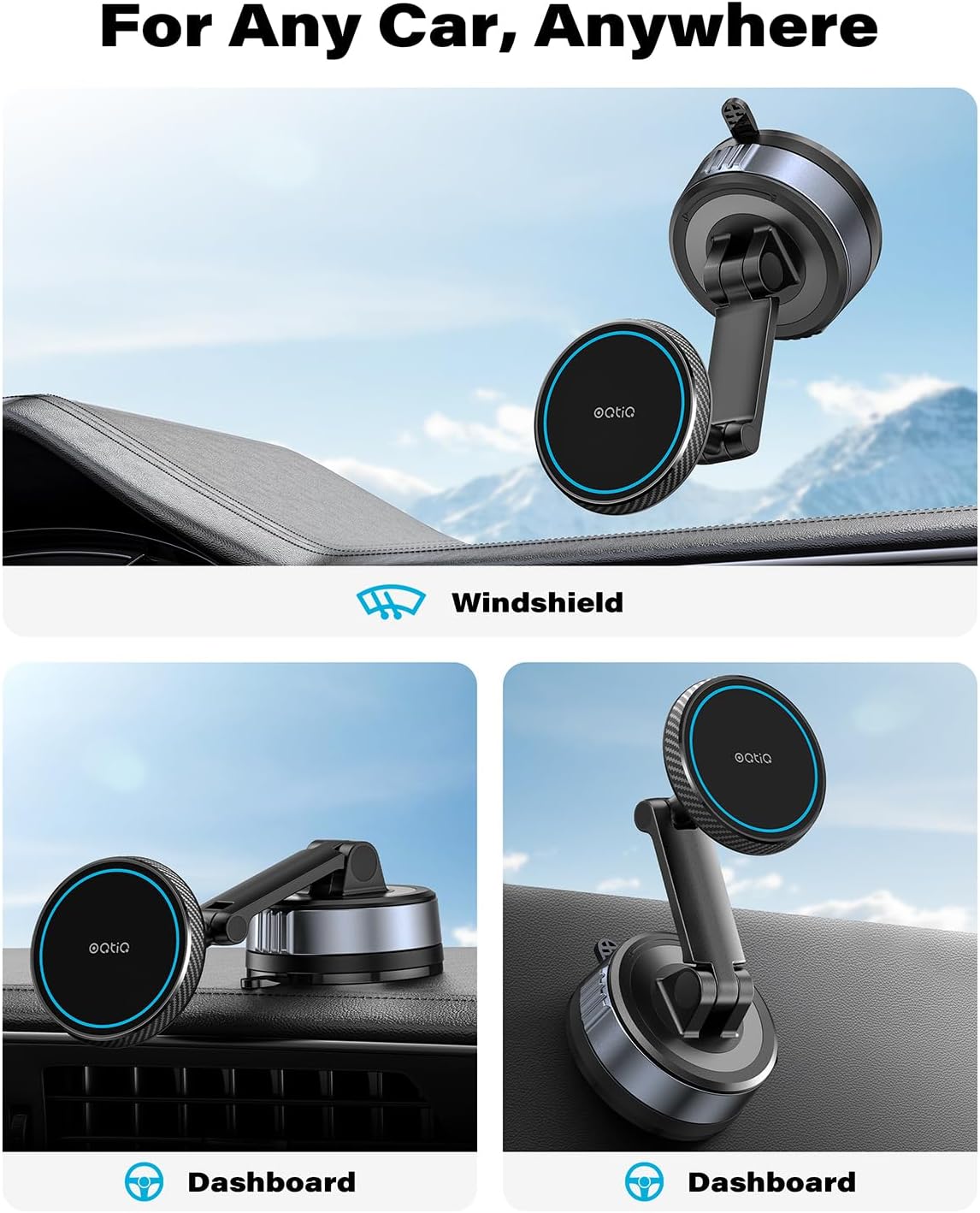 OQTIQ Magnetic Phone Holder for Car, Suction Cup Phone Mount for MagSafe