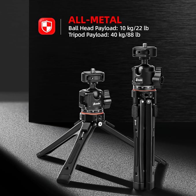 Zeadio Heavy Duty Metal Tripod Kit, Universal 1/4" Screw Adapter Tripod Mount