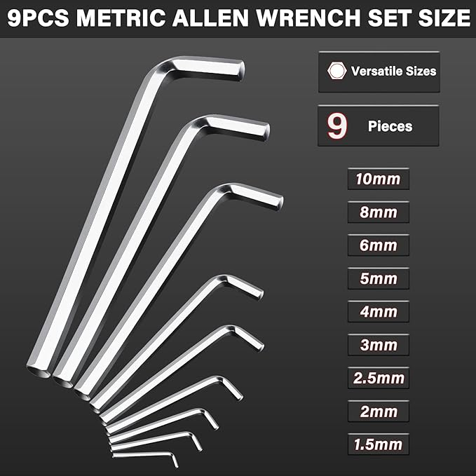 HAUTMEC Metric Allen Wrenches Sets, 9PCS L Shape Hex Key Set, CR-V Steel Allen Key Set, 1.5-10mm, Precise and Chamfered Tips, HT0221-SS