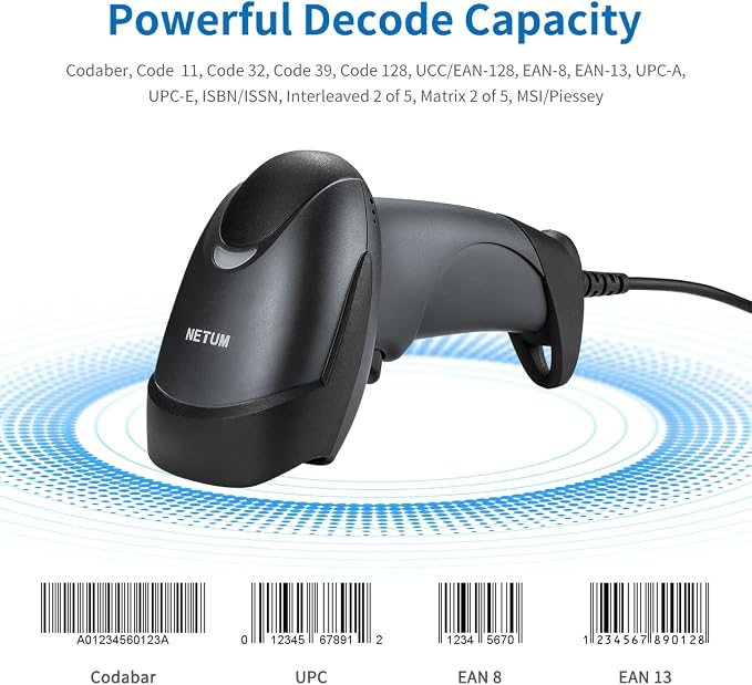 NETUM USB Laser Barcode Scanner, Handheld 1D Wired Bar Code Scanner Scanning