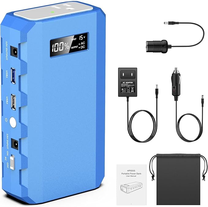 Portable Power Station with AC Outlet, Powkey 65W/110V External Battery Pack 24000mAh/88.8Wh Power Pack, Portable Power Source Supply Backup for Outdoor Tent Camping Home Blue