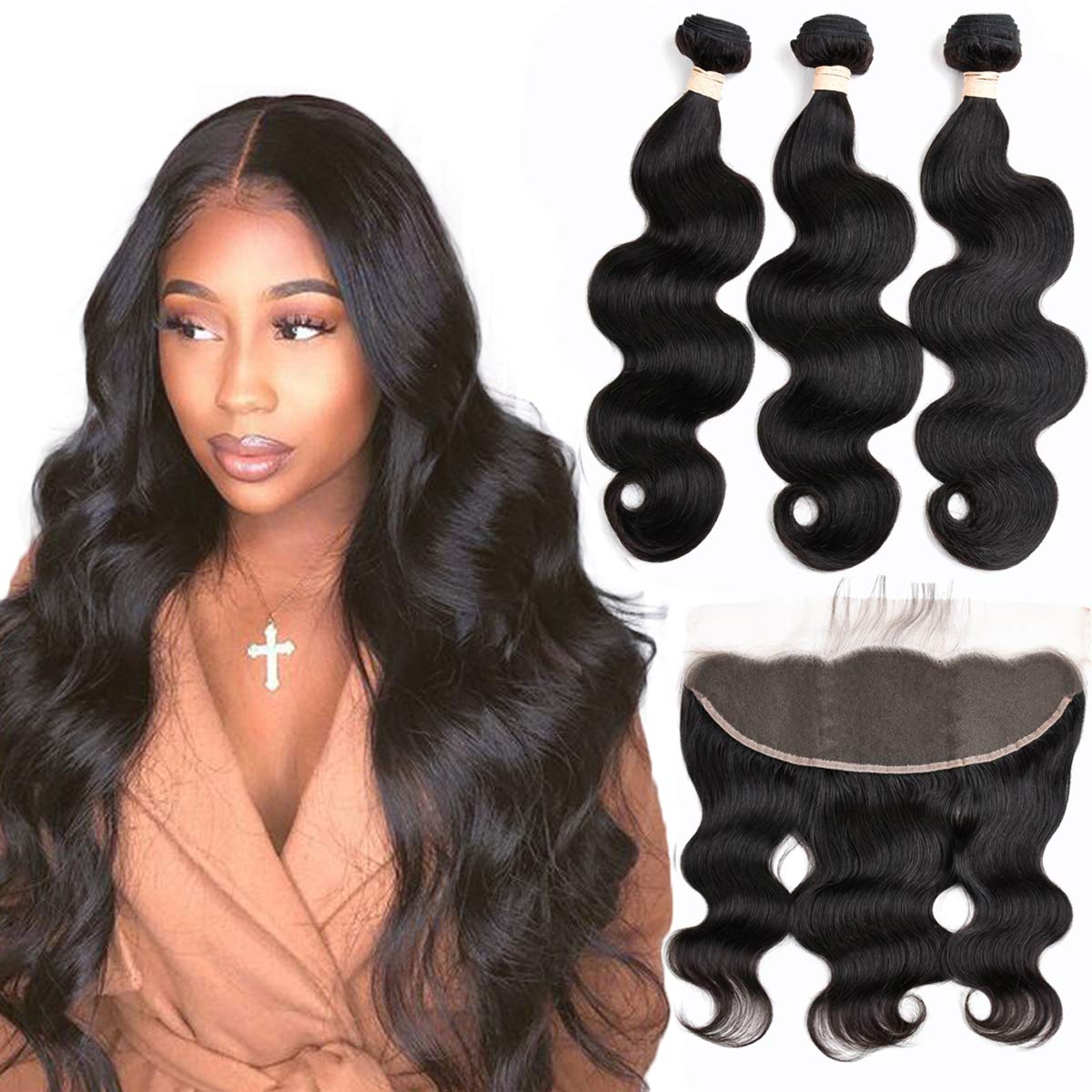 Beauhair Body Wave Bundles With Frontal Human Hair Bundles With Lace Frontal 9A Grade Brazilian Virgin Hair Ear To Ear Frontal W