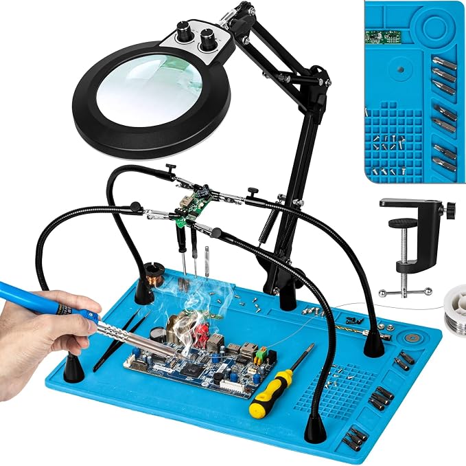 10X Magnifying Glass with Light and Stand, Helping Hands Soldering Station