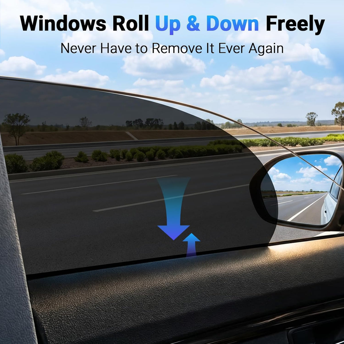 Car Window Shade Static Cling, Roll Windows Down for Driver, 2 Pack | Car Window Covers with 99% UV Block | No Glue No Residue |Driver Protection, Car Shades for Side Windows, Fit for Most Cars