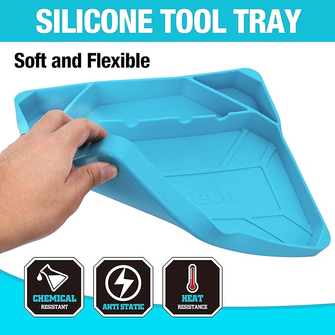 DURATECH 2-Piece Silicone Tool Tray, Premium Non-Slip Flexible Tool Organizer with Magnetic Tray, Tool Storage for Socket, Bolts and Nuts, Screwdriver bits, Gift for Christmas, Mechanic & Garage Tool