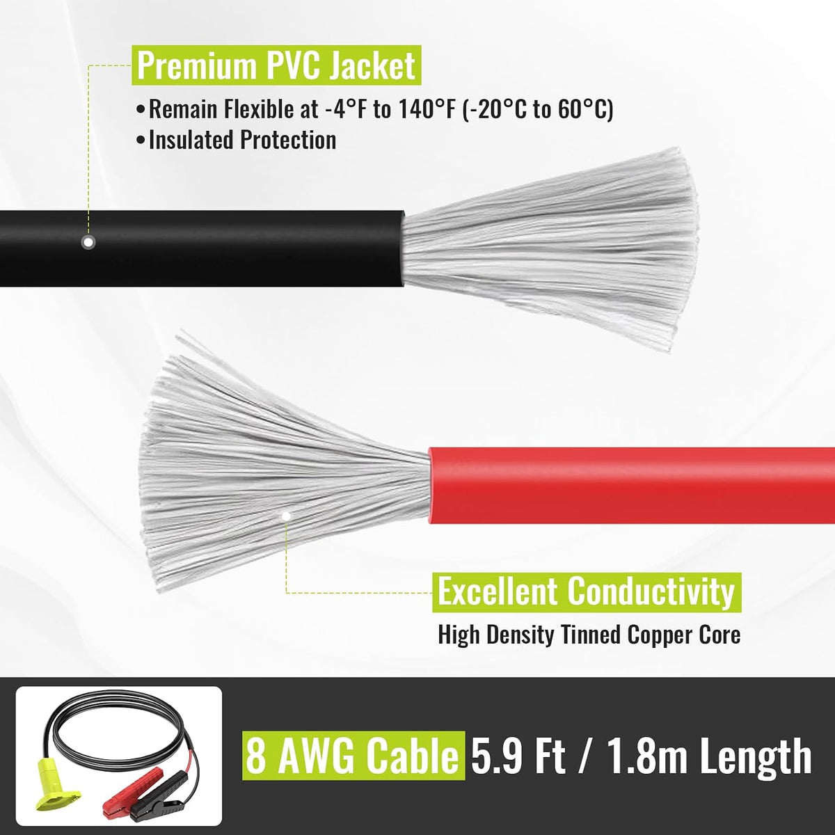 Kzreect 8AWG 5.9FT Jumper Cables Adapter Compatible with Ryobi 18V Battery | Jump Starter for Car, Copper Clamps with Nylon Shells, ABS Plastic Adapter, A Flannel Storage Bag for Easy Carrying