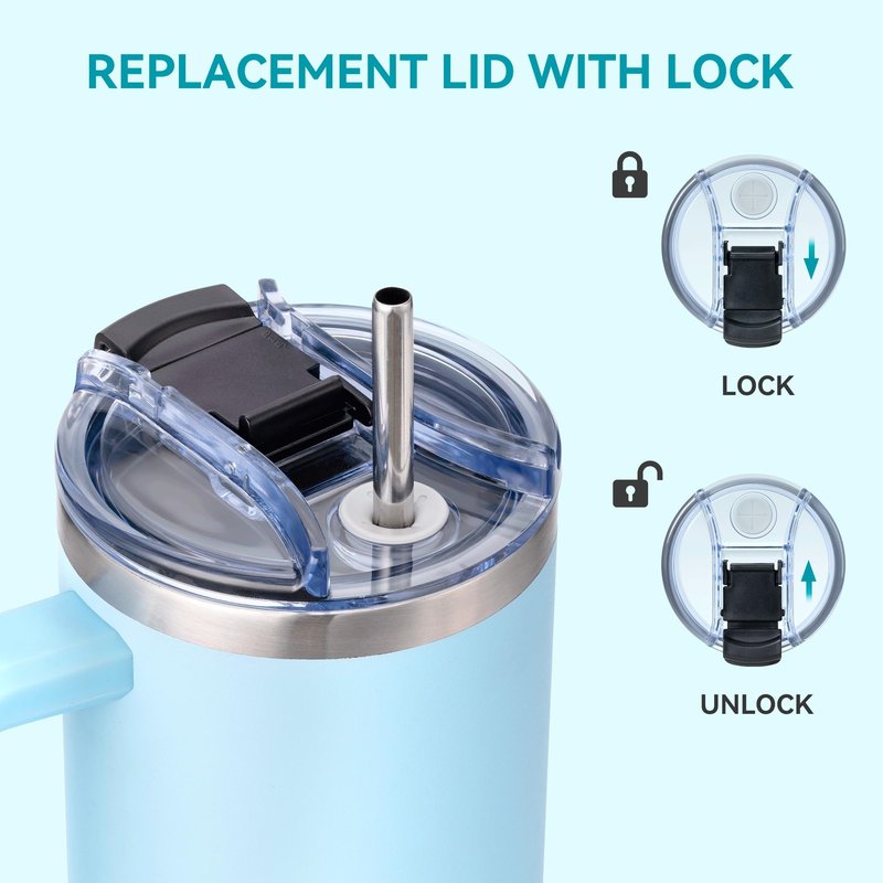 Soledea 40 OZ Tumbler Lid Replacement Fit for Stanley Cup, 2 Pack Tumbler Covers with Lock for Stanley Cup Accessories