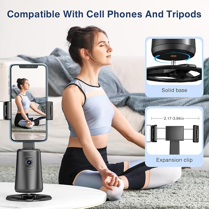 360° Auto Face Tracking Tripod for Phones, Gesture Control & Remote, Smart