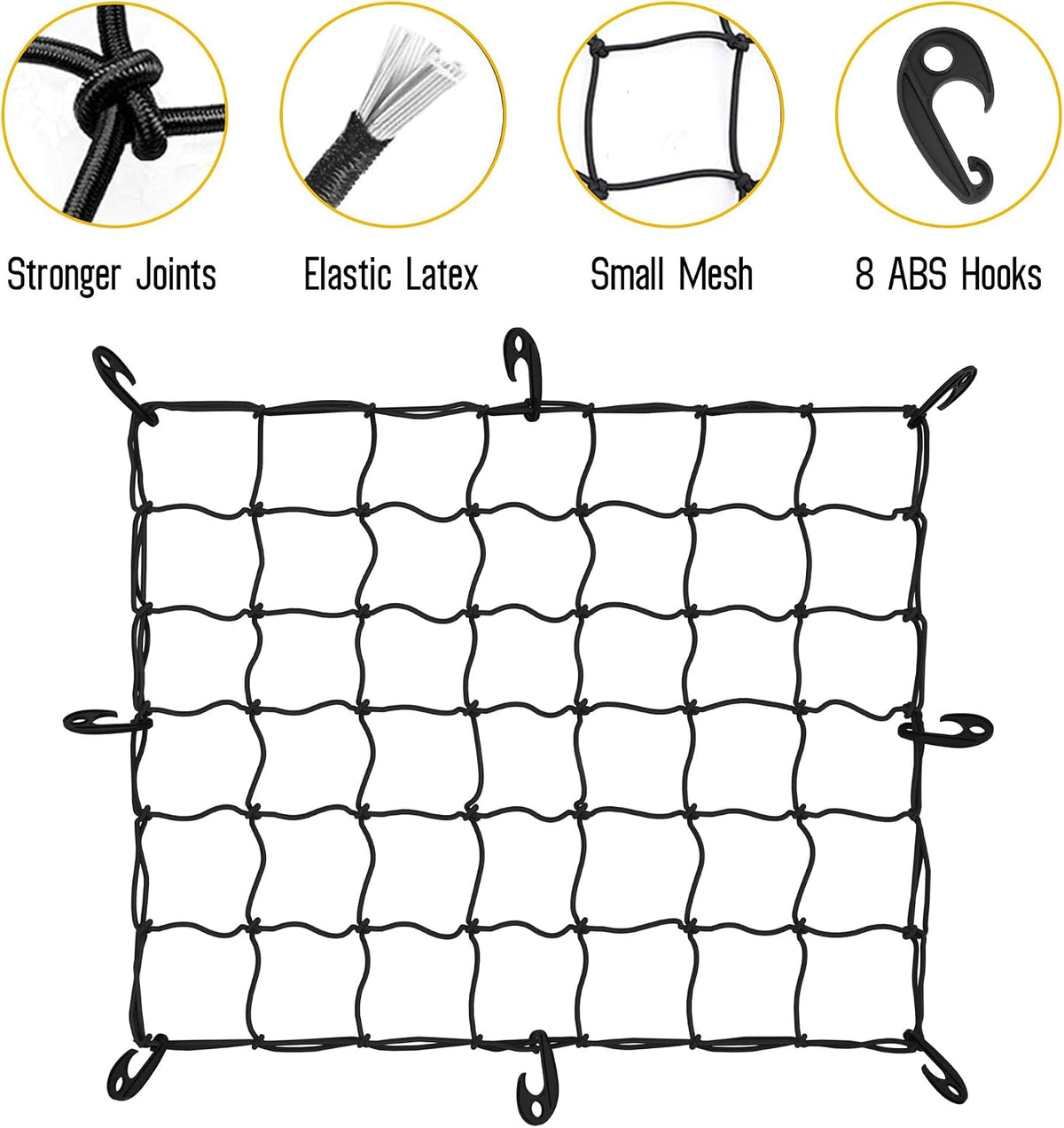 ARKSEN 31.5" x 26" Tangle-Free Nylon Cargo Net(4.7" x 4.7" Mesh), Universal Bungee Net for Pickup, Trucks, SUV, Roof Racks, and Travel Luggage Racks