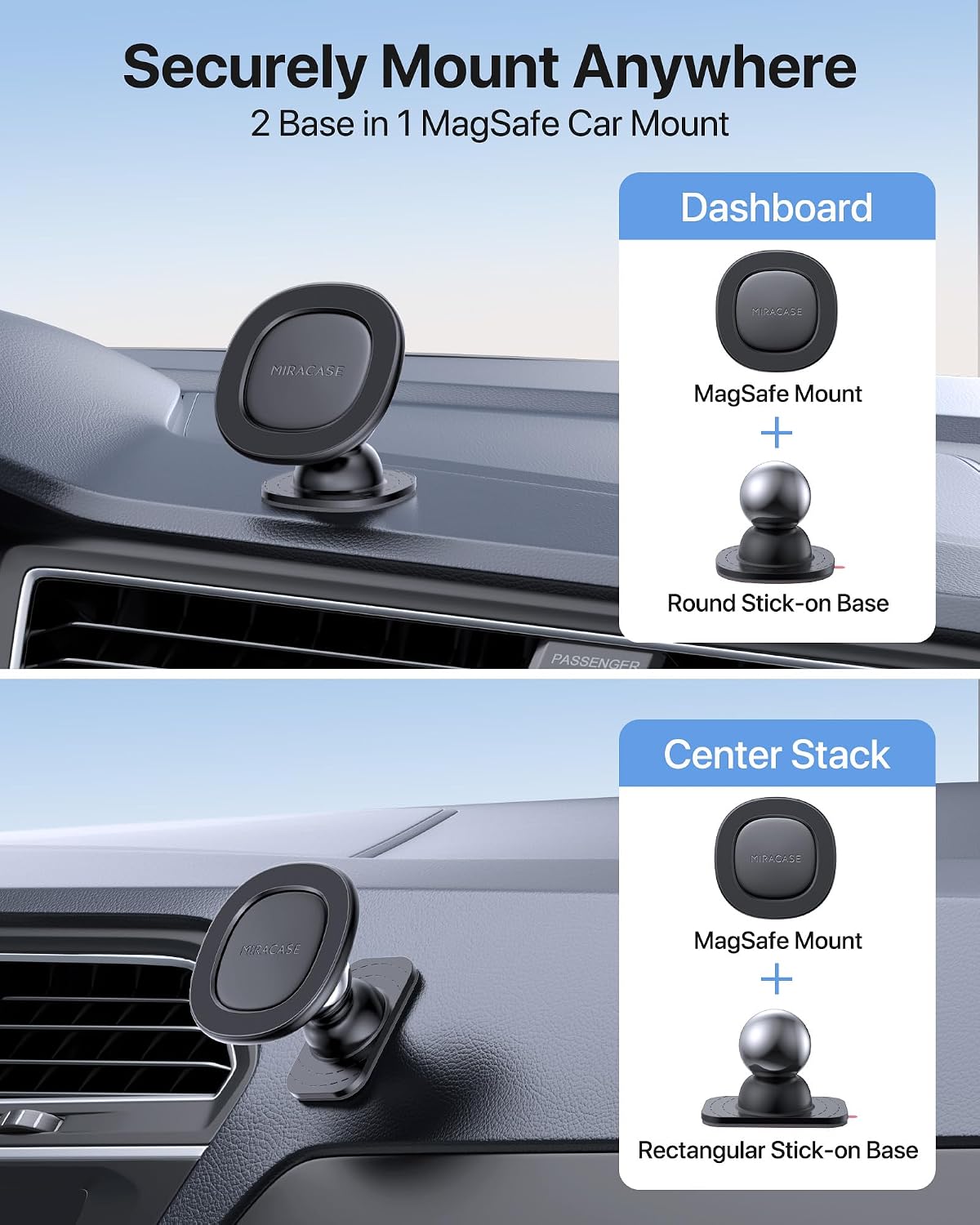 miracase for MagSafe Car Mount【Strong Magnets】 Magnetic Phone Holder for Dashboard，360 Adjustable Car Phone Holder, Compatible with Garmin GPS iPhone Android and All Smartphones, Black
