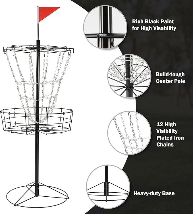 Elevon Disc Golf Targets, 12 Chains Portable Disc Golf Baskets, Metal Flying Disc Golf Practice Goal Baskets