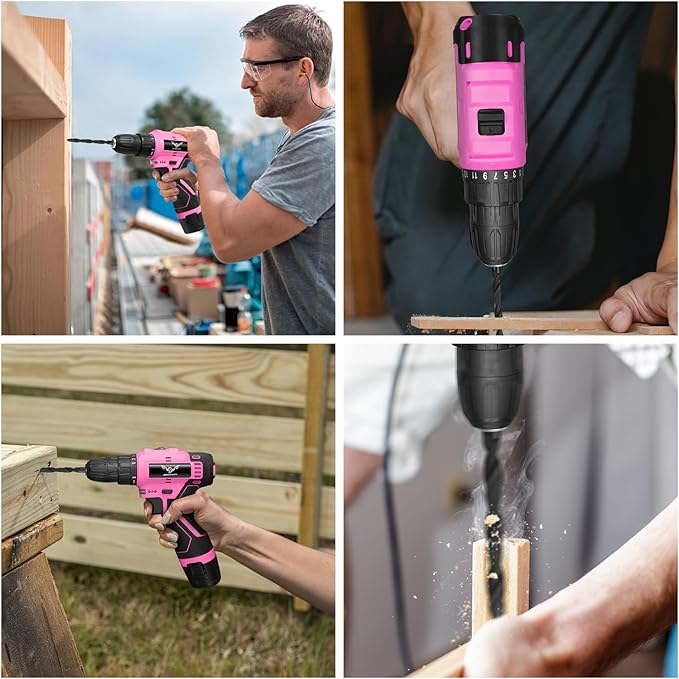 JENABOM Pink Tool Set - 12V Cordless Drill Kit, 151 Piece Home Tool Set With Power Drill, Tool Kits for Men & Women, Perfect for Homeowner, Diyer, Handyman