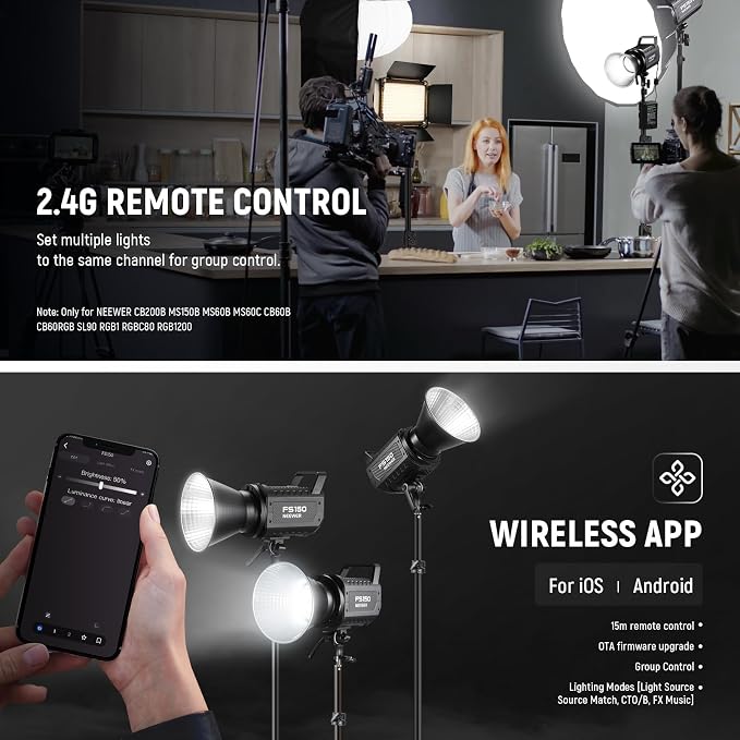 NEEWER FS150 LED Video Light 2.4G/APP Control, 130W 5600K COB Daylight Silent