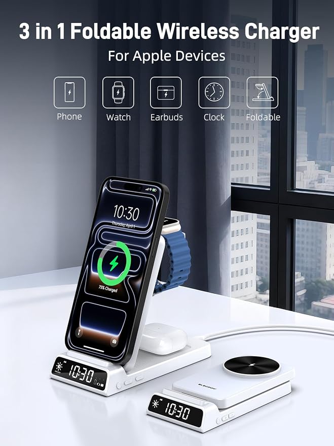 3 in 1 Charging Station for Apple, ELECDOV Magnetic Charger for iPhone