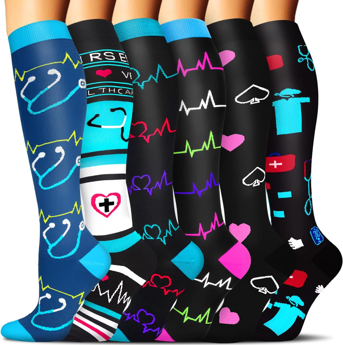 Sooverki Compression Socks - Supportive Knee High Stockings for Circulation | 6 Pairs for Travel & Nurses