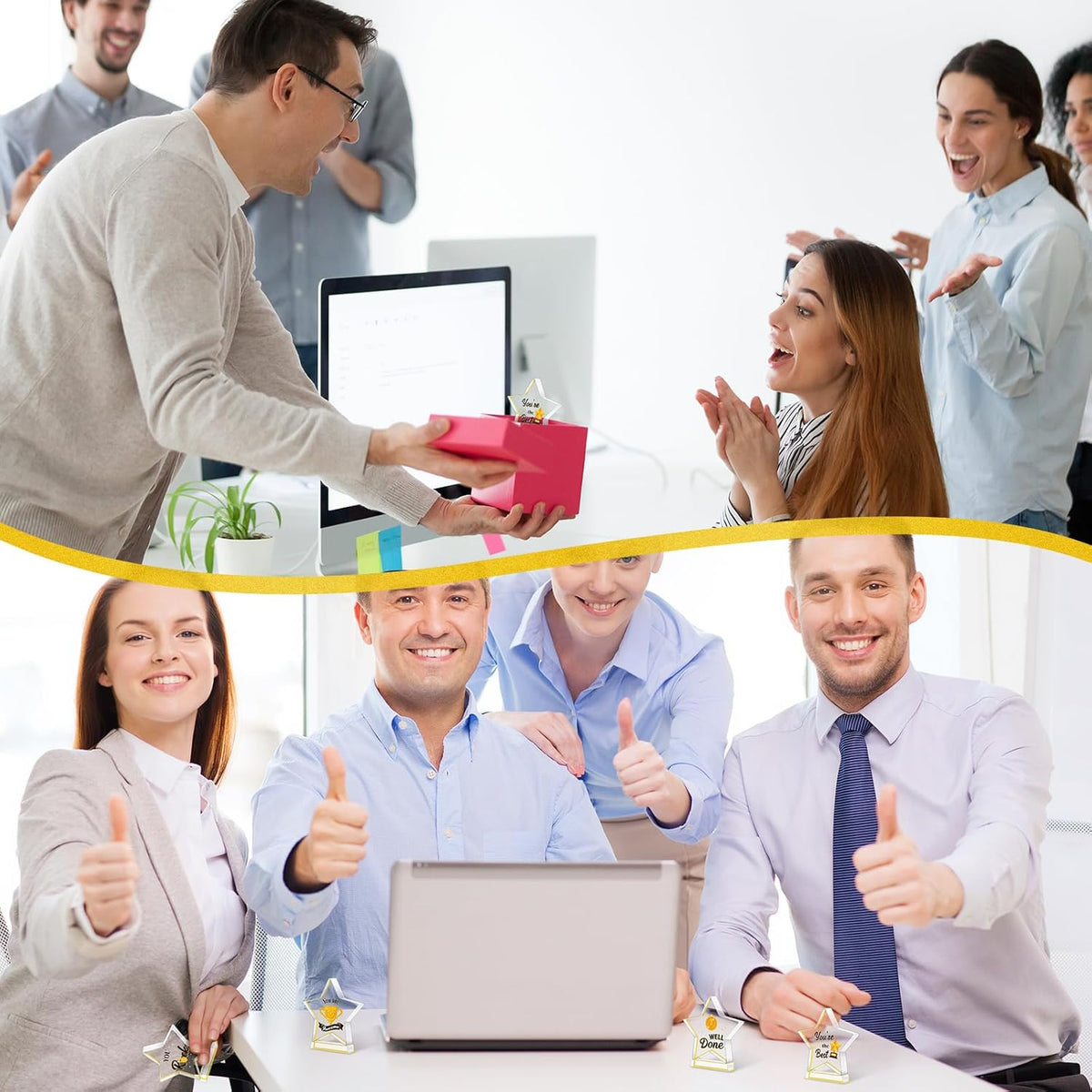 Treela Employee Appreciation Awards - 6 Pcs Acrylic Trophies for Recognition | Gold Small Star