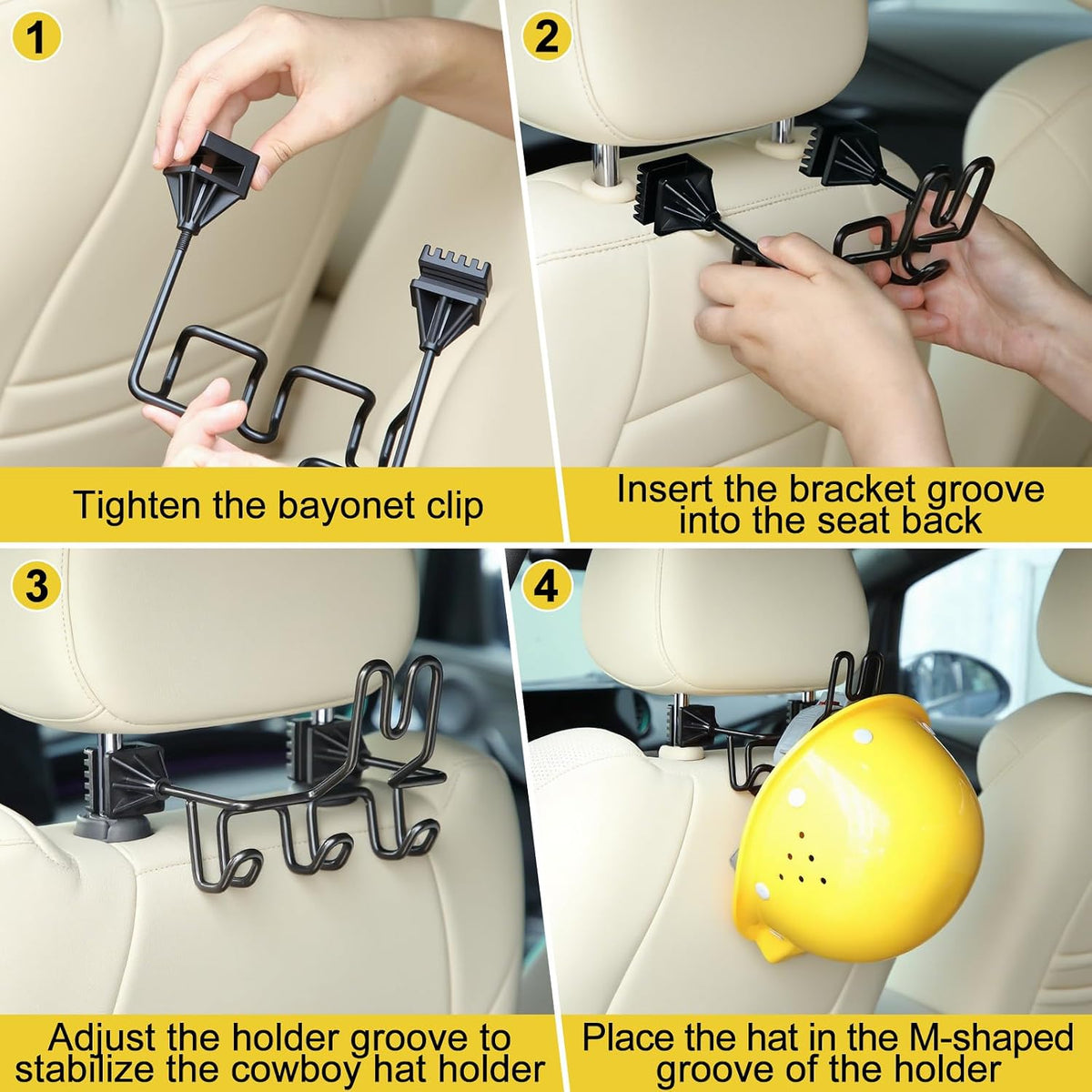 Hard Hat Holder for Truck Car Helmet Organizer, Triple Hooks, Black, 1 Pcs