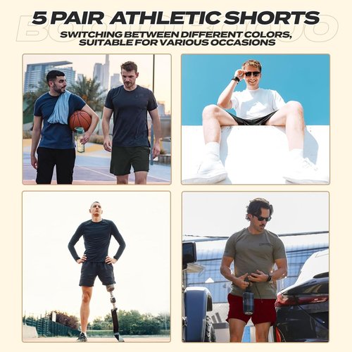 BOOJO Athletic Gym Shorts for Men - Quick Dry Black Workout Shorts with Pockets | 5-Pack Activewear