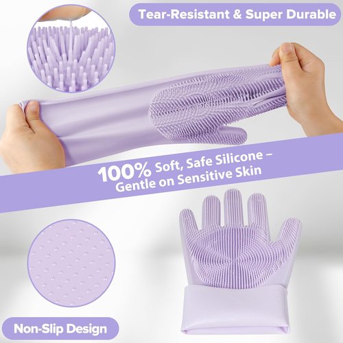 Augwind 6PCS Pet Grooming Kit - Dog Washing Gloves, Bath Brush & Shampoo Supplies | Purple