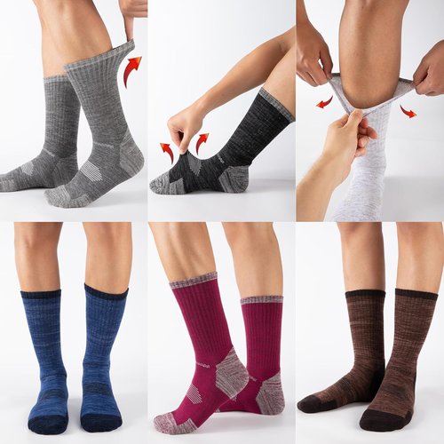 COOVAN Men's Cotton Crew Work Socks - 6 Pairs Moisture-Wicking Cushioned Athletic Socks for Hiking & Running