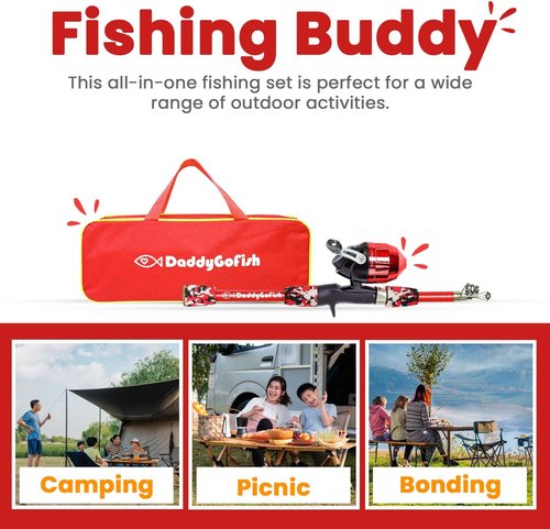 DaddyGoFish Kids Fishing Pole - Complete Rod & Reel Combo with Tackle Box - Perfect Starter Set for Beginners