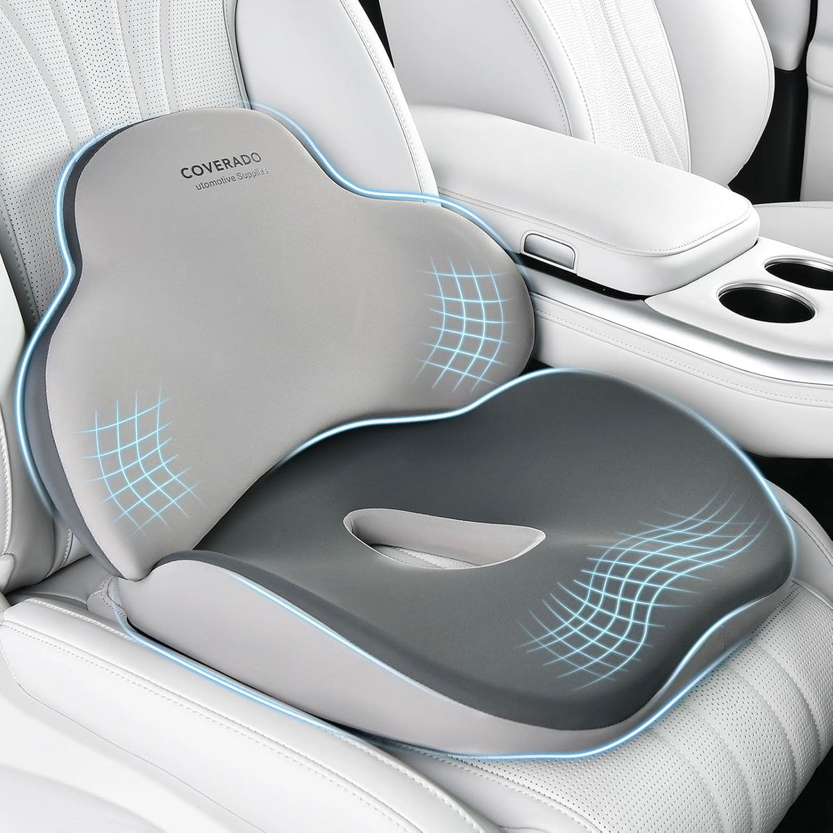 Coverado Seat Cushion and Lumbar Support Pillow for Car Office Chair, Ergonomic Memory Foam Desk Chair Cushion Back Support Pillow, Sciatica & Back & Tailbone Pain Relief Cushion