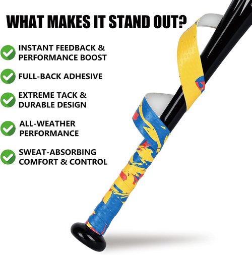 INSUM Bat Grip Tape - 1.1mm Non-Slip Baseball & Softball Wrap | Debossed 3D Surface, Precut for Easy Install
