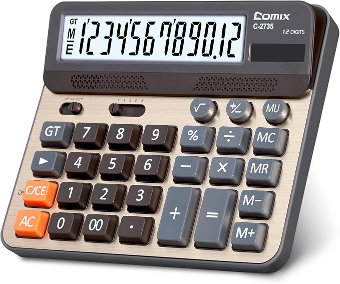 Comix Desktop Calculator, Large Computer Keys, 12 Digits Display, Champaign