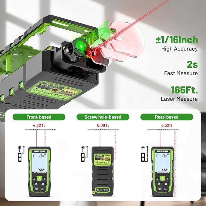 Laser Measuring Tool 3-in-1, Huepar 165 Ft Laser Measure & 33 Ft Green Cross