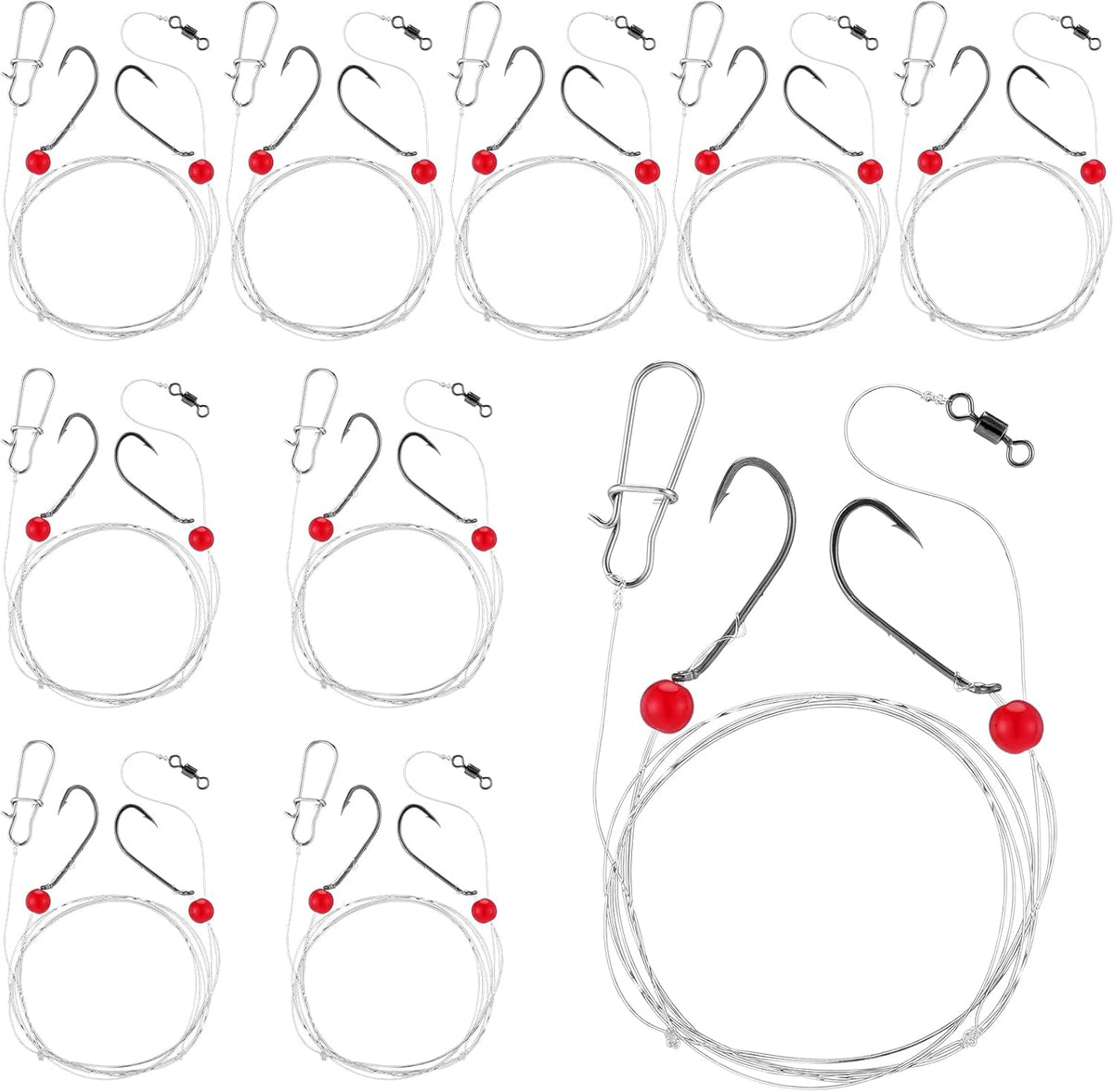 Skiennix Saltwater Fishing Rigs - 10 Pcs Nylon Leader Hooks Tackle Kit for Bass & Grouper Fishing