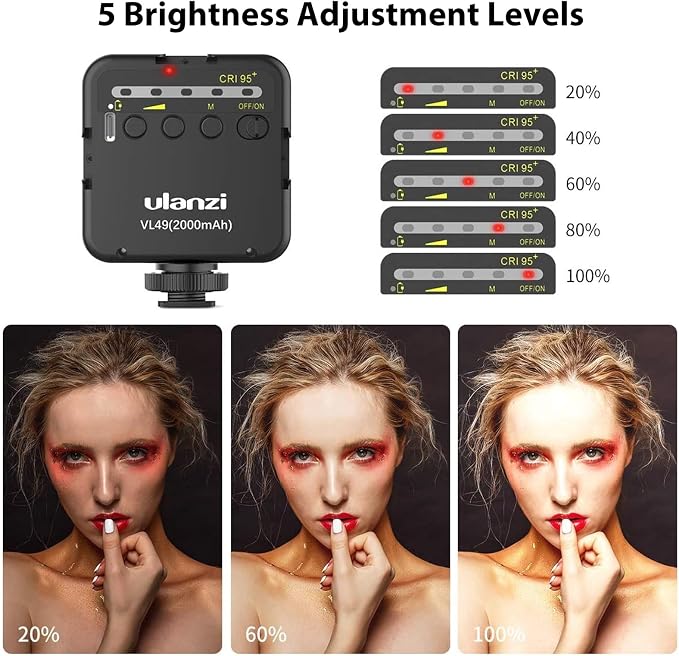 ULANZI VL49 2000mAh LED Video Light w 3 Cold Shoe, Rechargeable Soft Light Panel