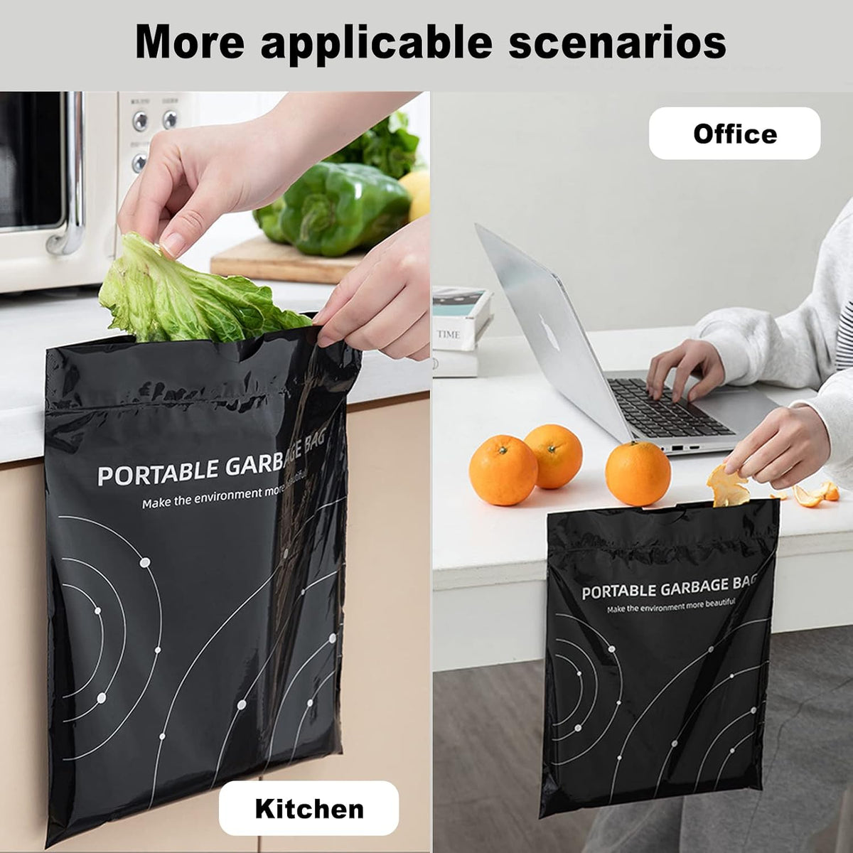 Disposable Trash Bags for Cars, Vomit Bags Pack of 40, Portable Drawstring, Paste Dual-Use Self Adhesive Cleaning Bags, Easy Stick on and Hanging, for Cars Kitchens Bedrooms Travel Office (Black)