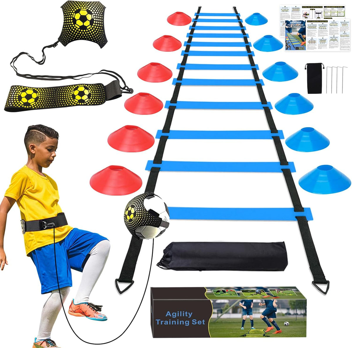 Soccer Speed Agility Training Set | 20FT Agility Ladder & 12/16 Sports Cones for Enhanced Footwork