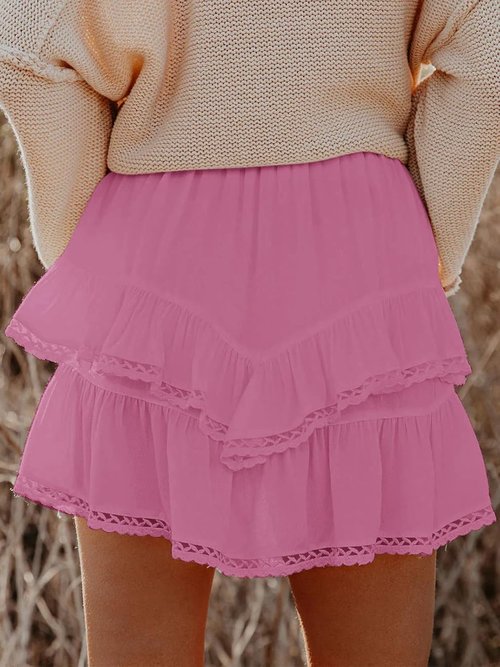Aoudery Flowy Shorts - Women's Casual Boho Ruffle Tiered Skorts | High Waist Mini Golf & Tennis Shorts